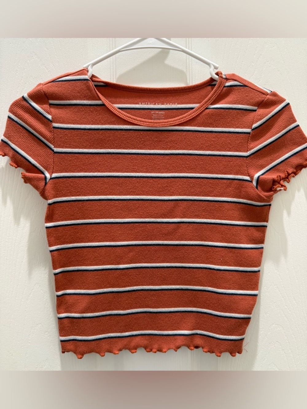 American Eagle Outfitters Rust Orange Striped Ribbed Tee XS
